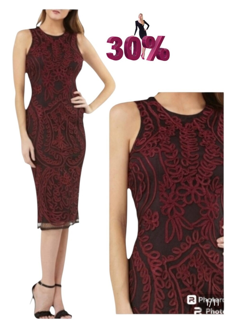 JS Collections Dark Berry Soutache Sheath Dress 2
